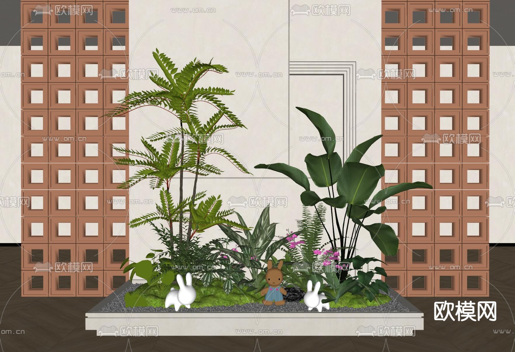 现代室内景观 植物堆su模型下载（渲染图2）