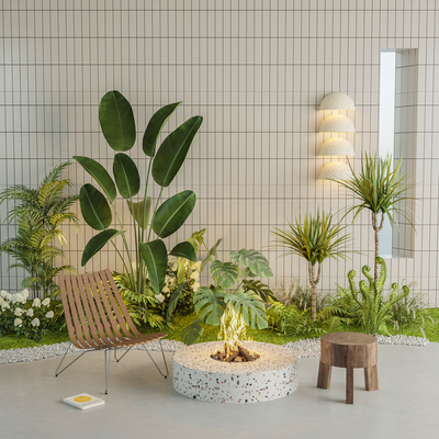  网红植物堆 围炉椅子su模型 