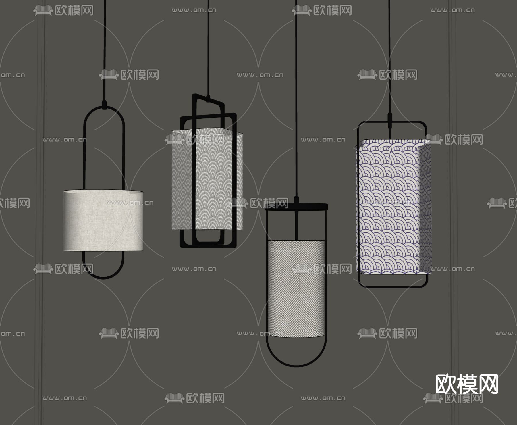 日式吊灯 灯笼su模型下载（渲染图2）