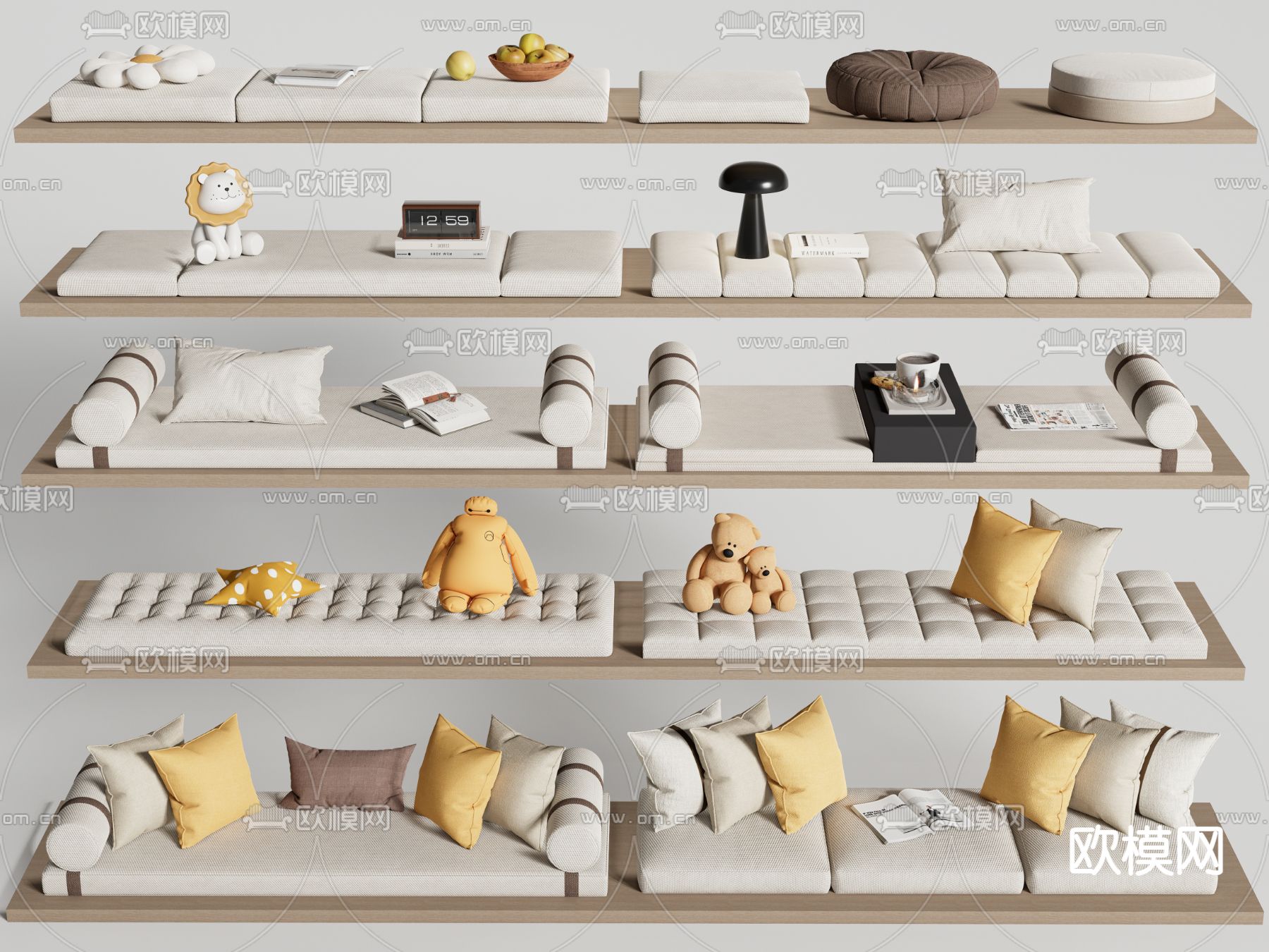 飘窗垫 软包垫 沙发坐垫su模型下载（渲染图1）