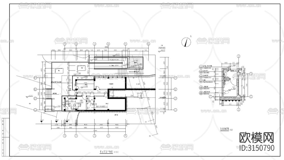 入口管理用房 工廠廠房cad施工圖下載(渲染圖1)