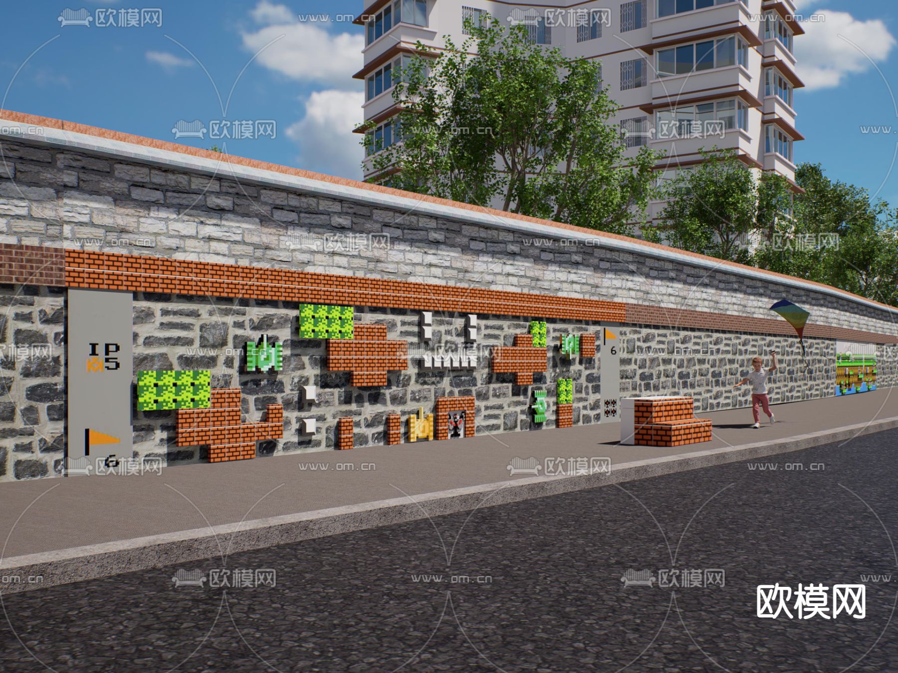 马里奥景墙 景观打卡墙su模型