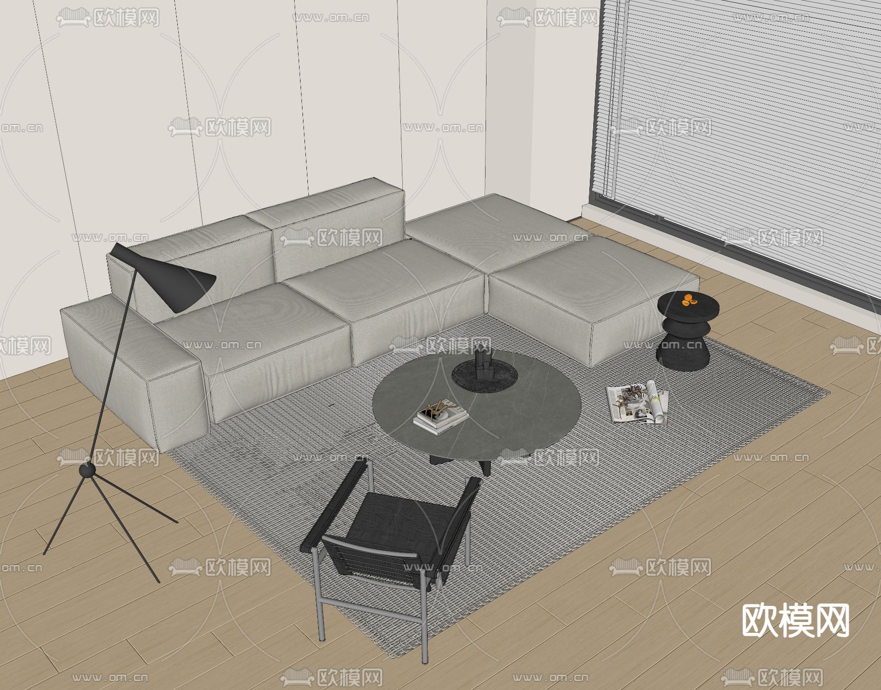 组合沙发su模型下载（渲染图2）