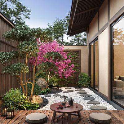  新中式庭院景观su模型 