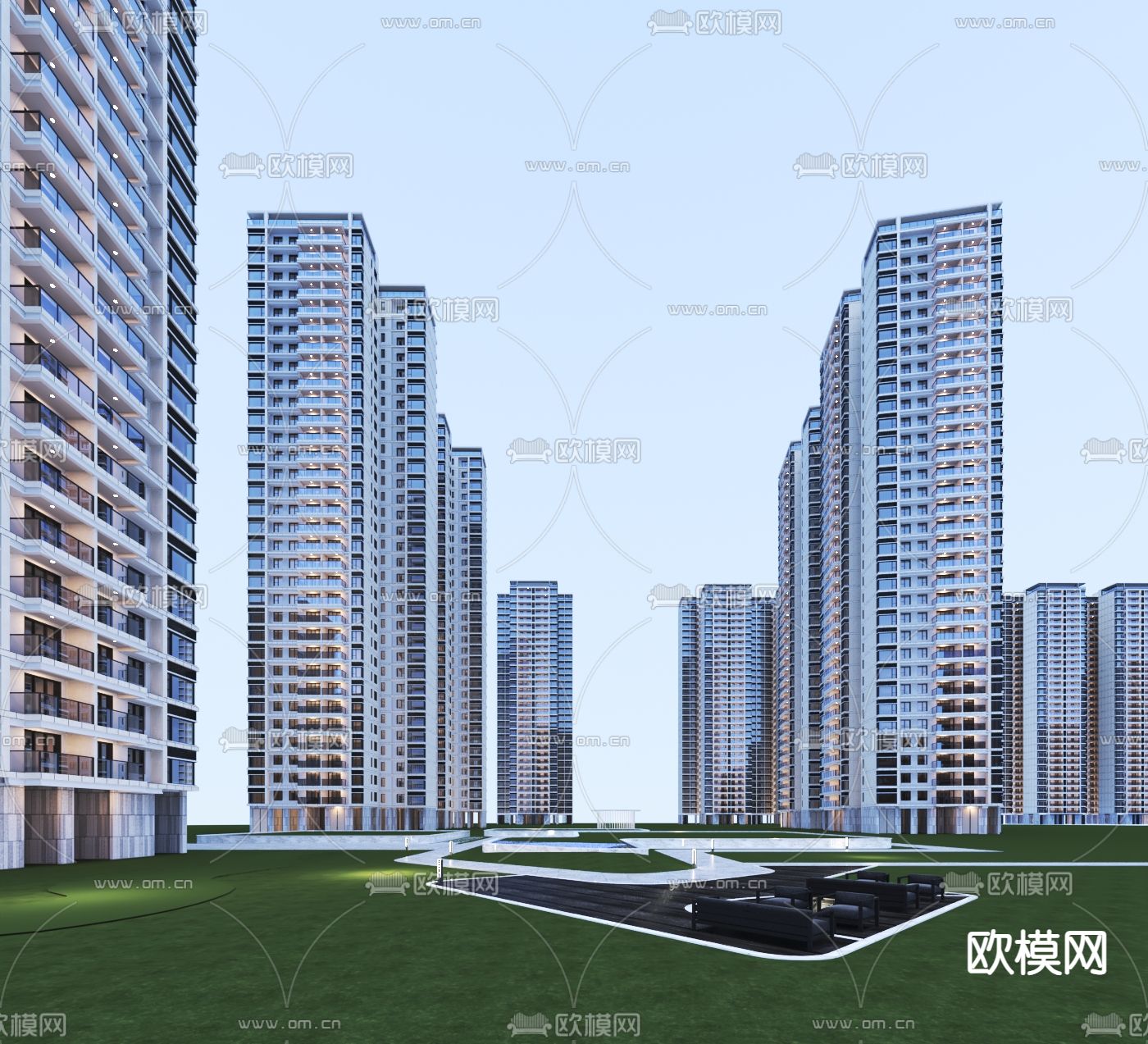高层住宅外观su模型下载（渲染图1）