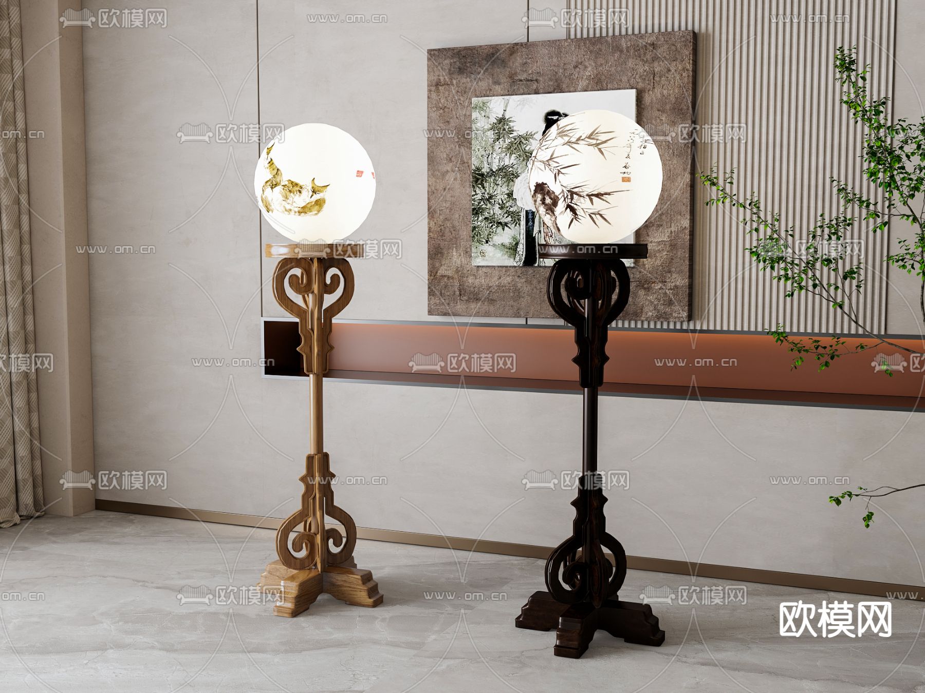 新中式落地灯3d模型下载