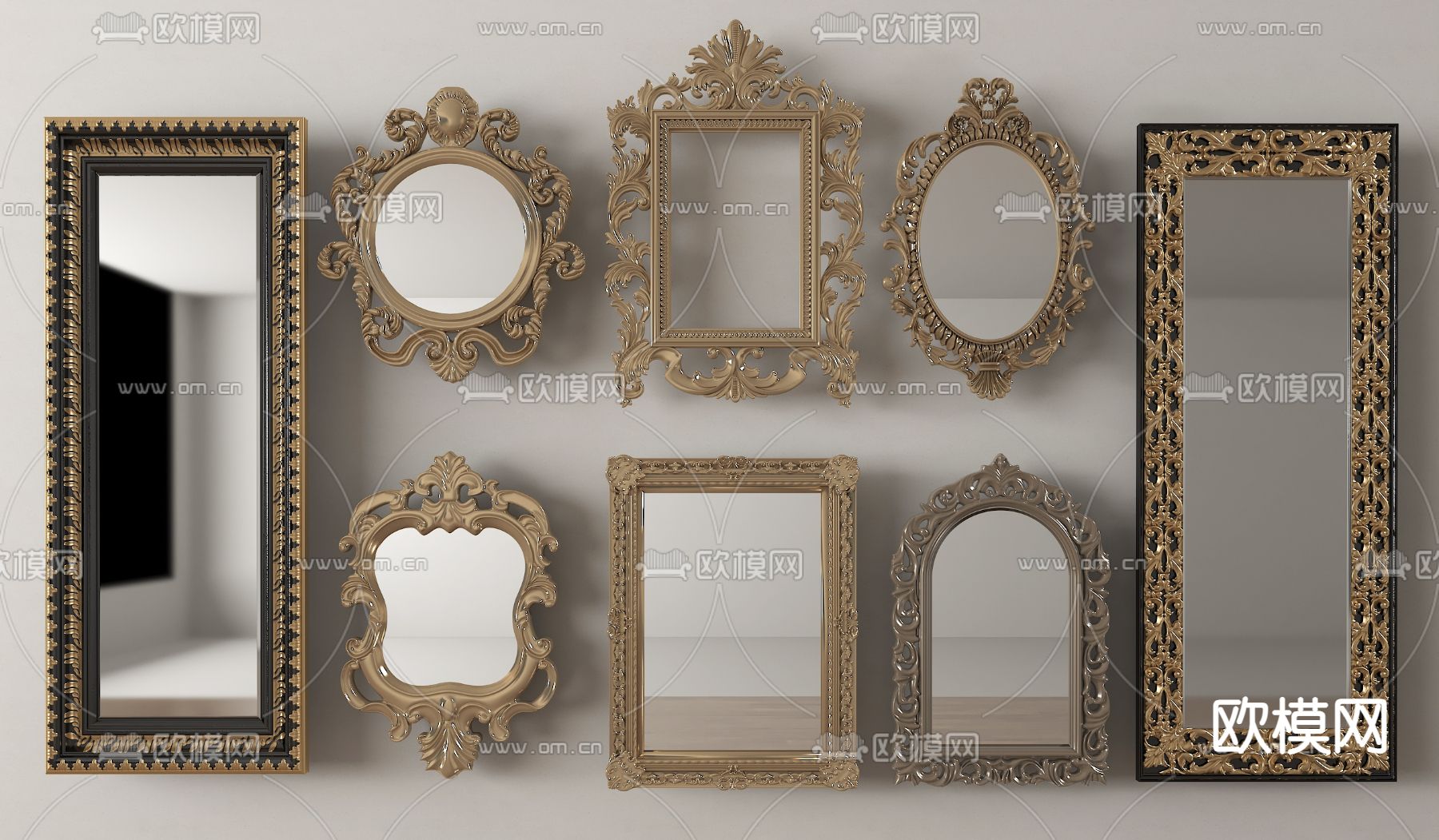 欧式镜子 装饰镜 化妆镜 浴室镜 梳妆镜 复古镜 古典镜su模型下载（渲染图2）