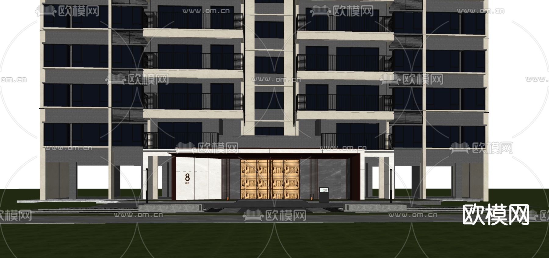 现代住宅门头su模型下载（渲染图2）