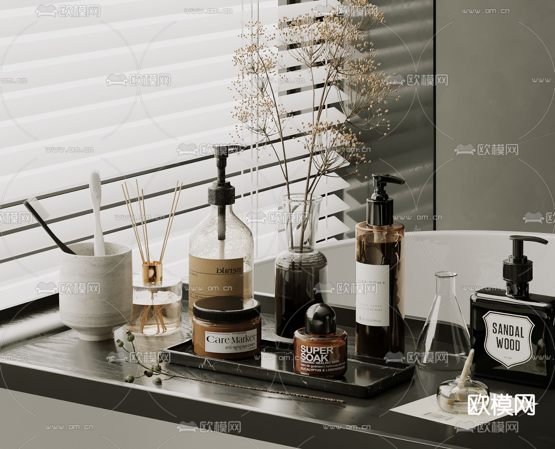 现代洗漱用品 卫浴用品su模型下载（渲染图1）