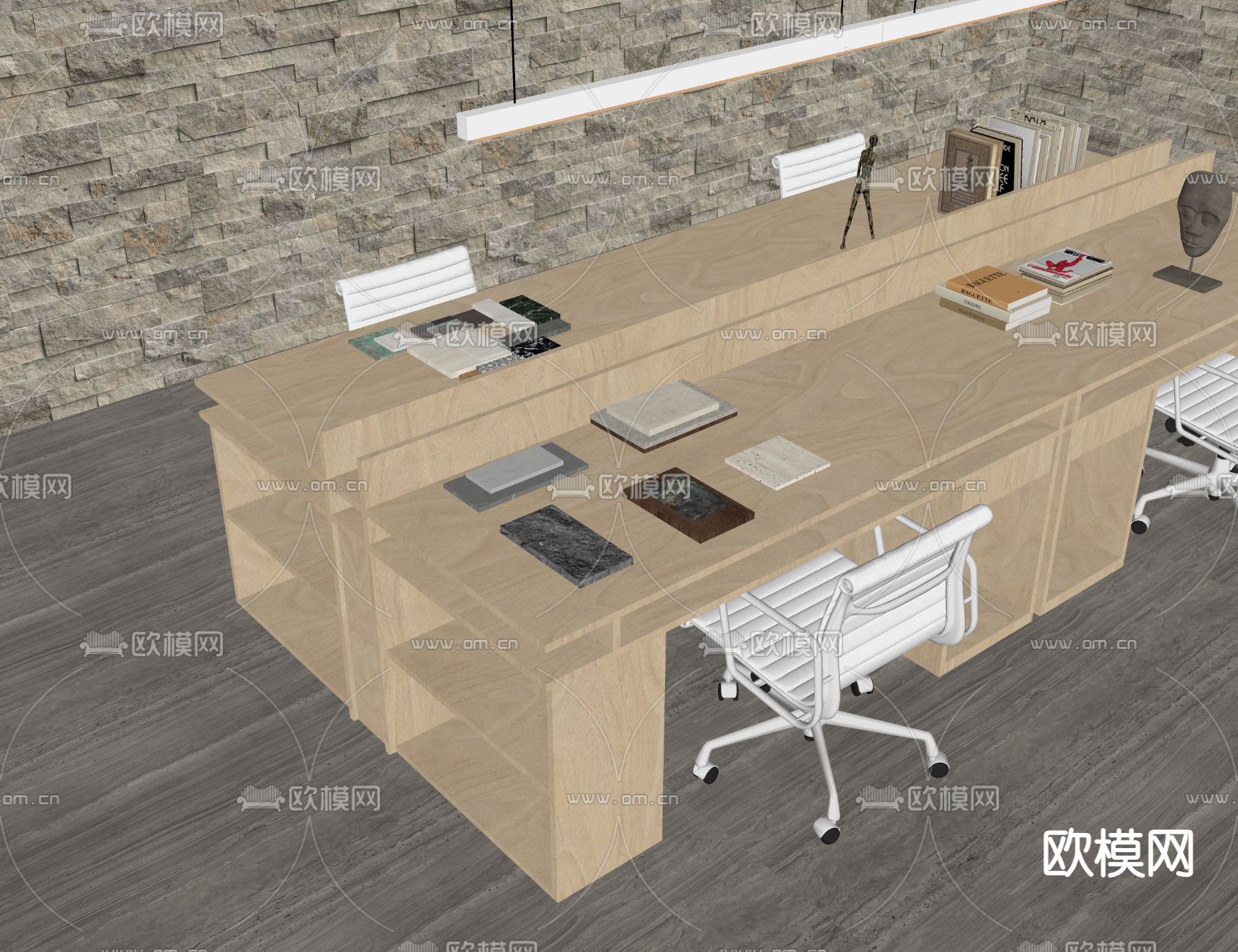 卡位办公桌 工位su模型下载（渲染图1）