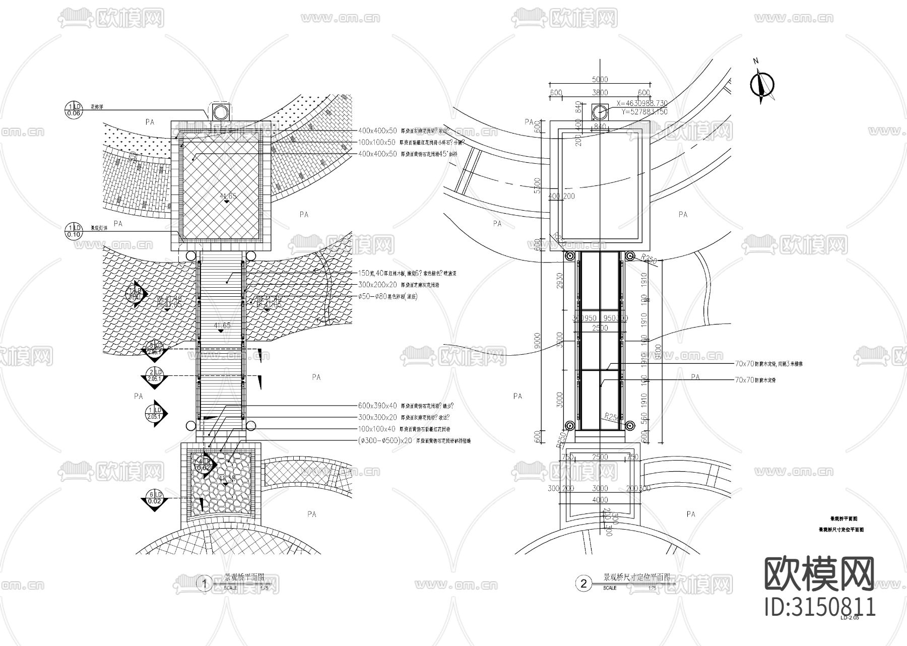 景观防腐木桥cad大样图下载（渲染图1）