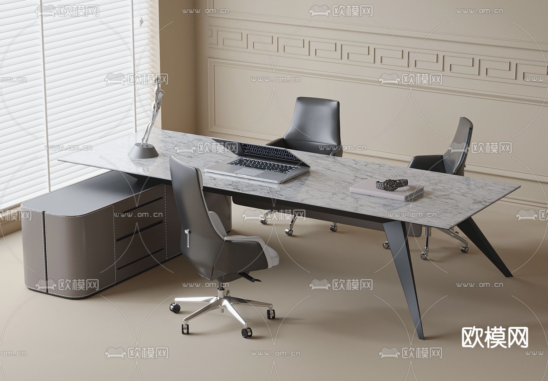 班台桌 老板桌su模型下载（渲染图1）