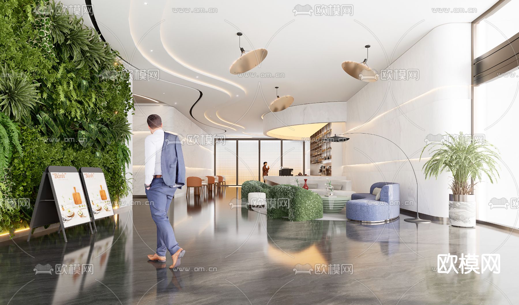 现代办公大堂 大堂水吧区su模型下载（渲染图2）