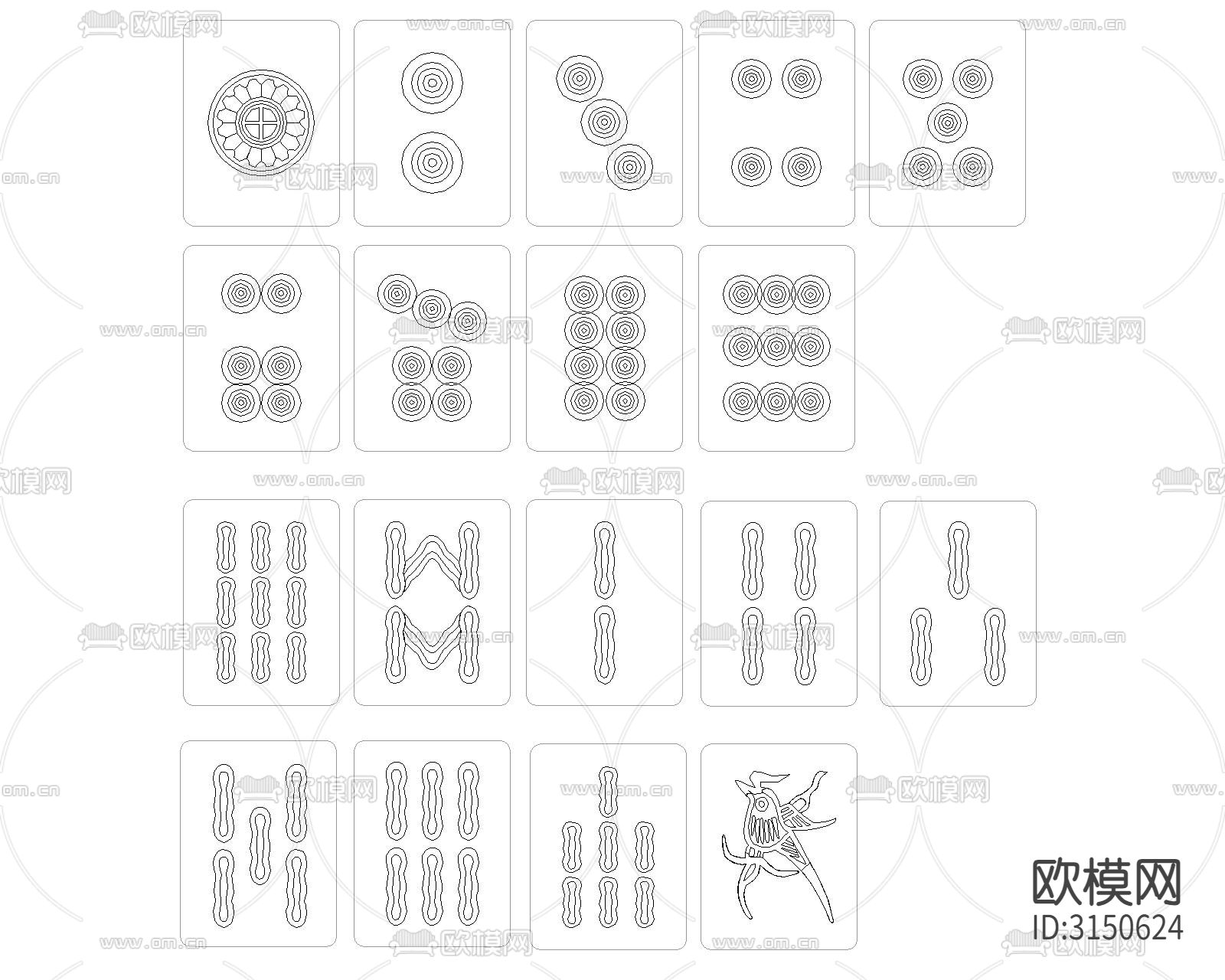 棋牌麻将 扑克立面cad图库下载（渲染图1）