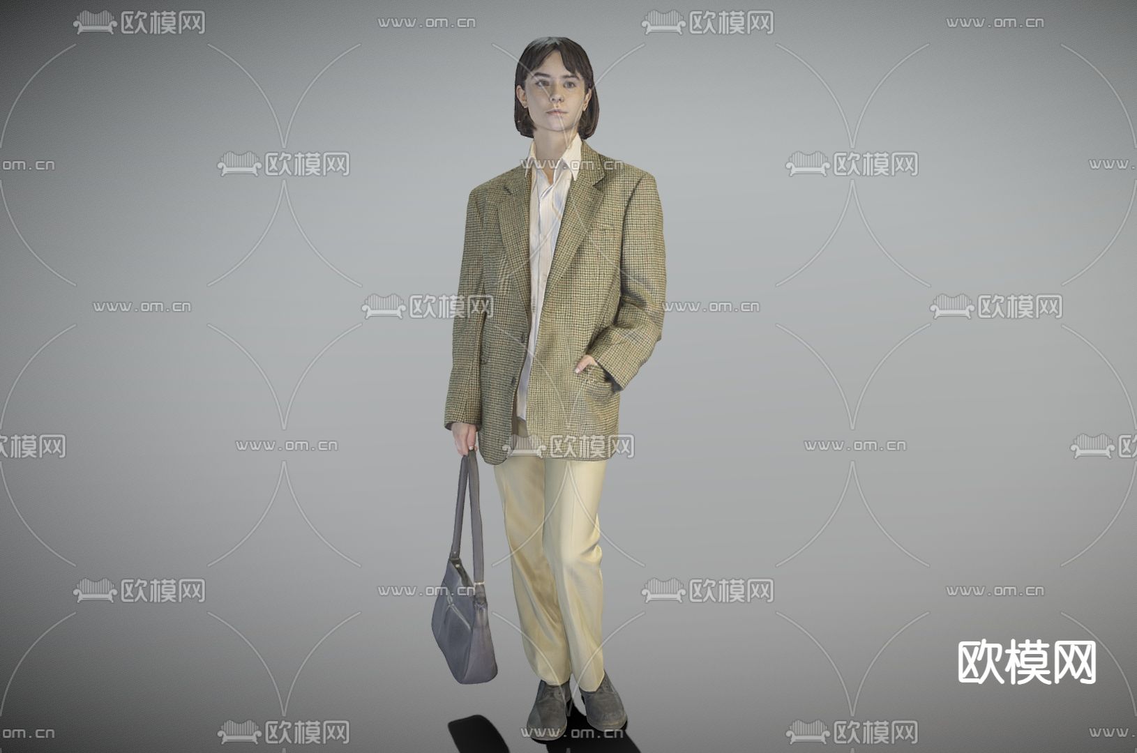 休闲装美女 站姿美女3d模型下载（渲染图1）