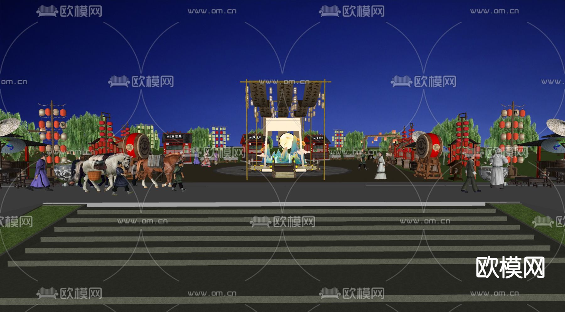 网红打卡 国潮集市su模型下载（渲染图2）