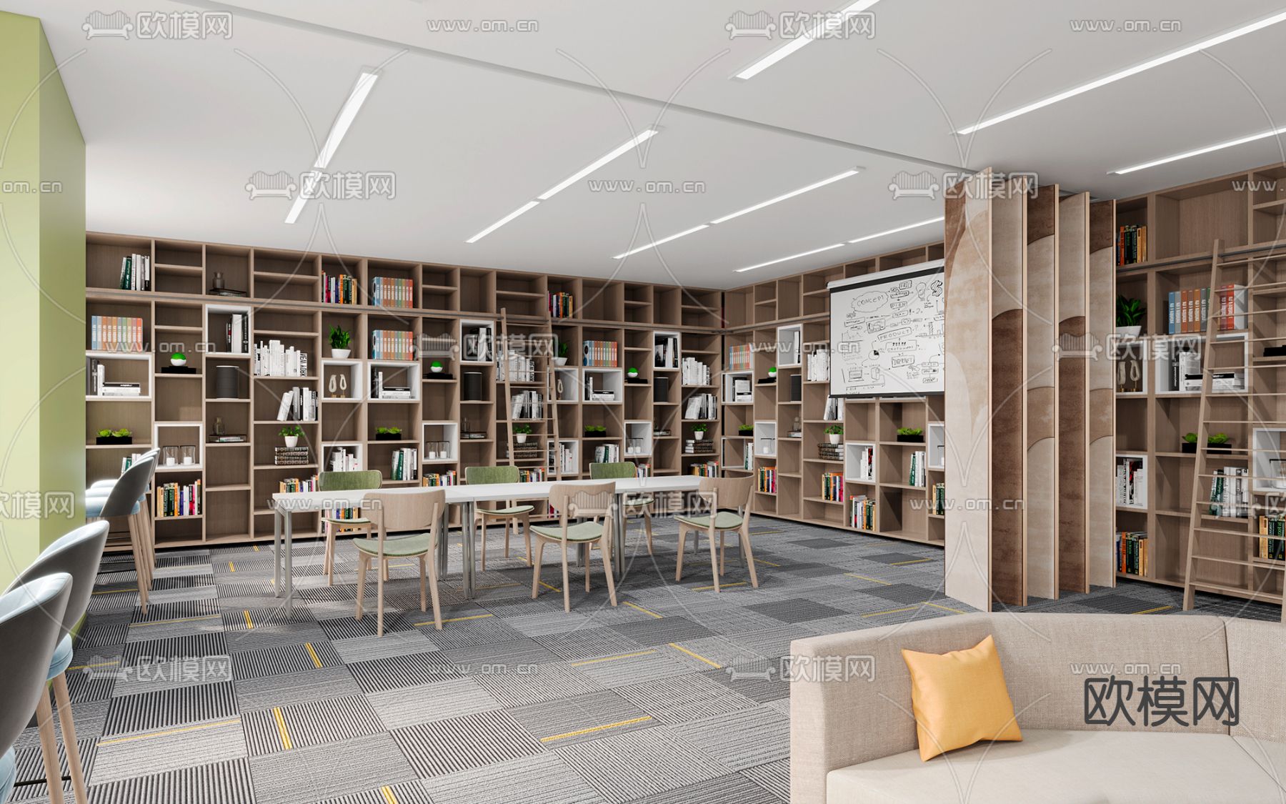 图书室 图书馆3d模型下载（渲染图1）