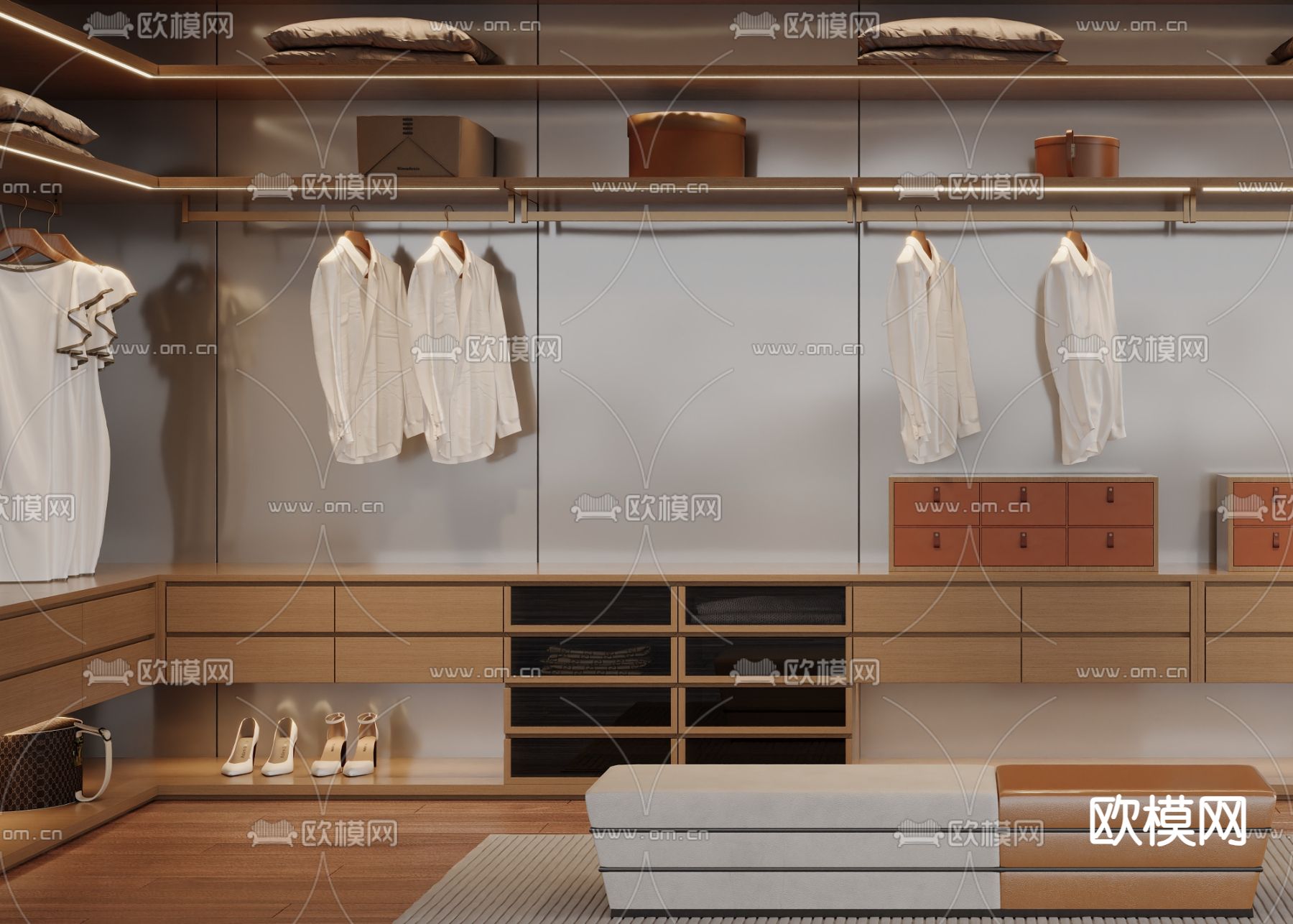 现代衣帽间3d模型下载（渲染图2）