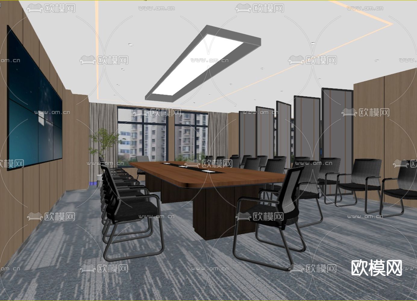现代会议室su模型下载（渲染图2）