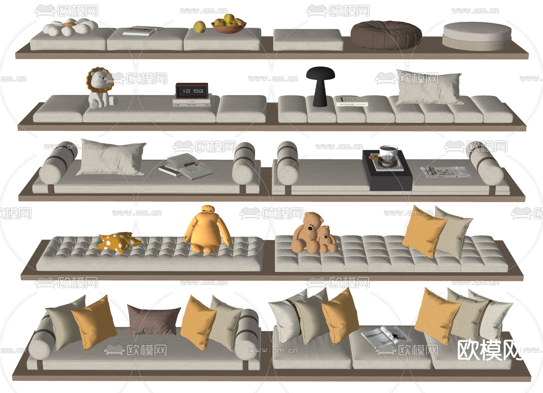 飘窗垫 软包垫 沙发坐垫su模型下载（渲染图2）