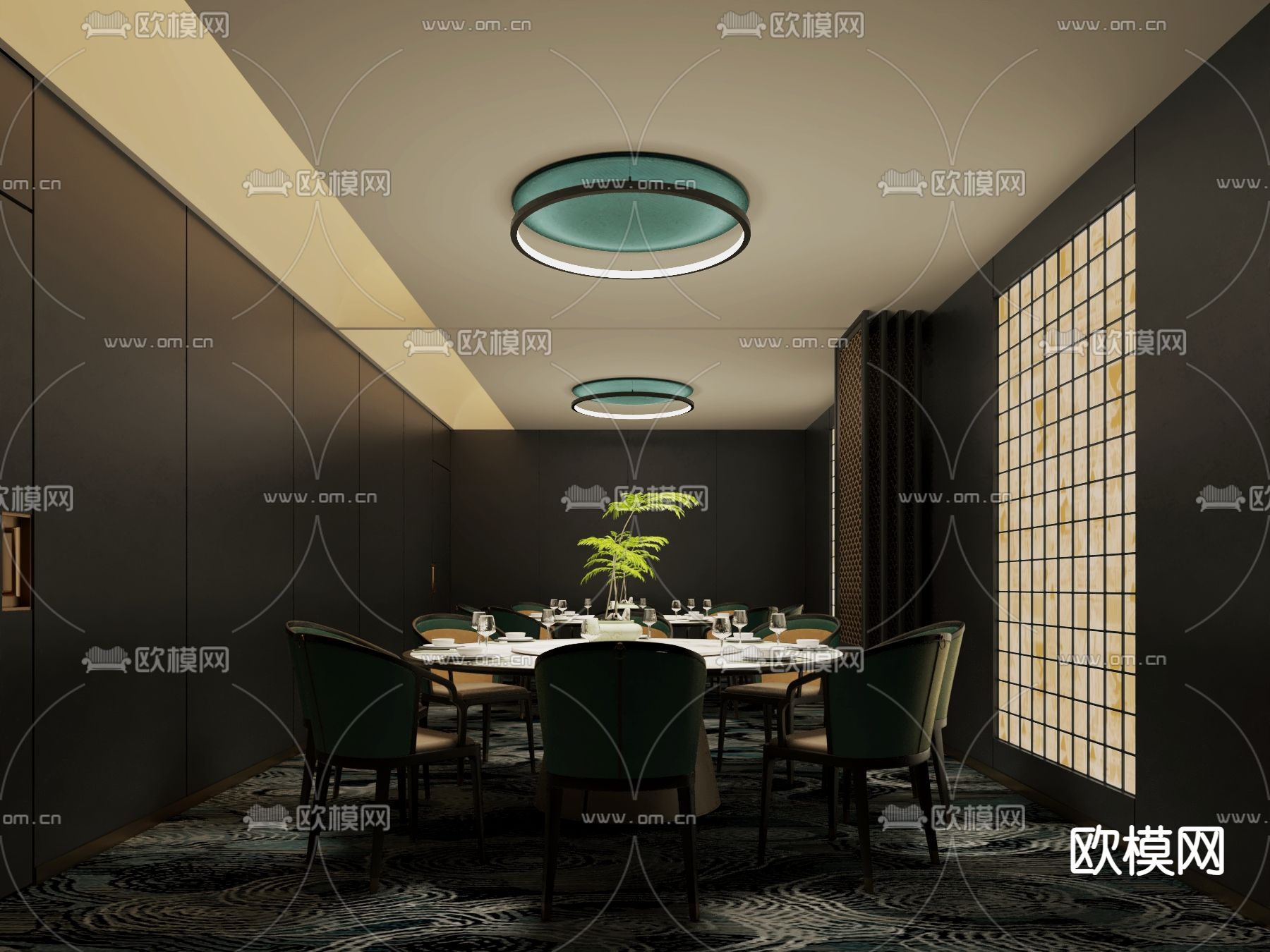 新中式 酒店包房 包厢su模型下载（渲染图1）