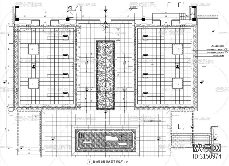 小區(qū)入口鏡面水景cad施工圖下載(渲染圖1)