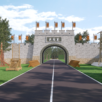  中式古城楼 古代关隘口 古建su模型 