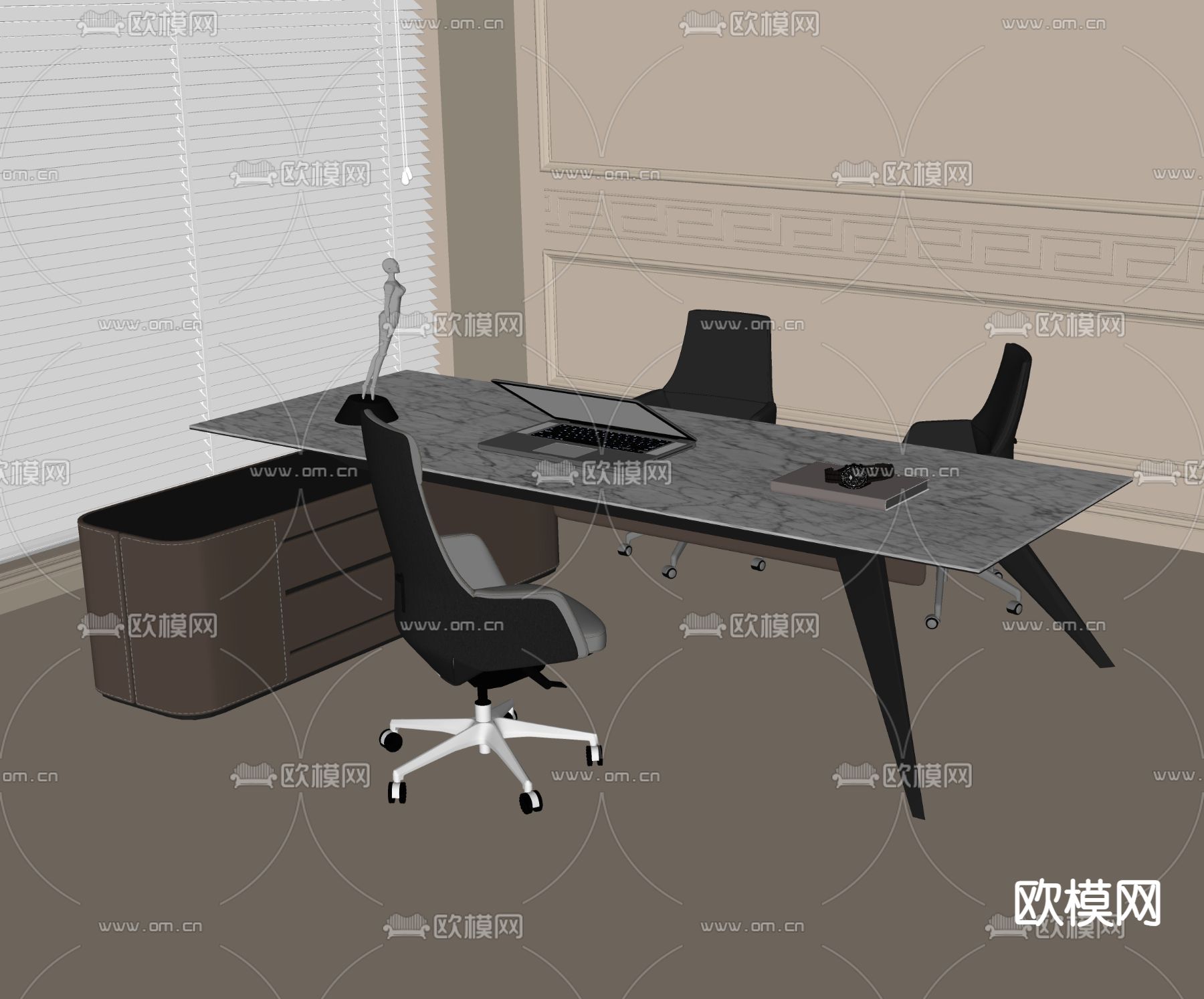 班台桌 老板桌su模型下载（渲染图2）