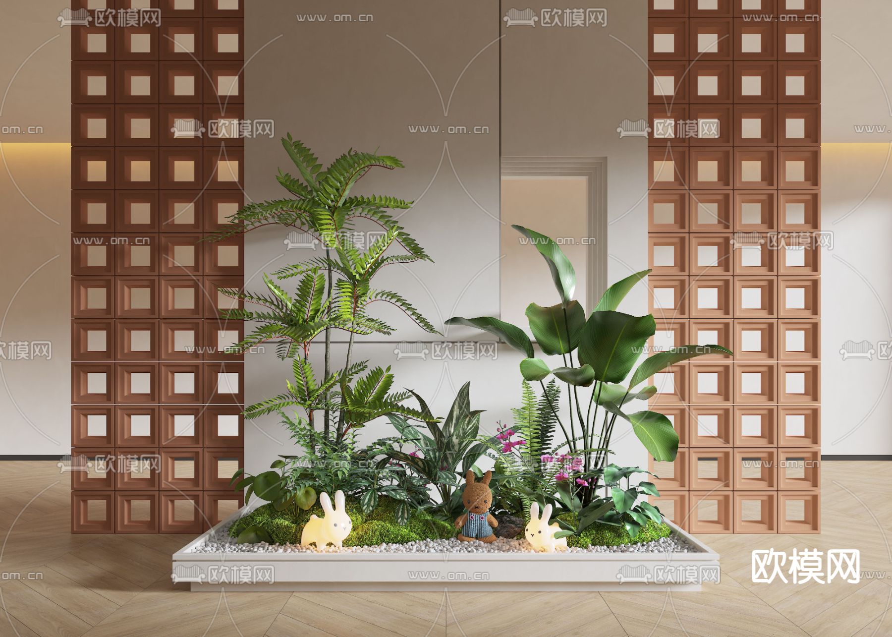 现代室内景观 植物堆su模型下载（渲染图1）