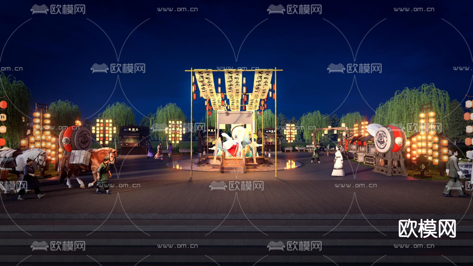 网红打卡 国潮集市su模型下载（渲染图1）