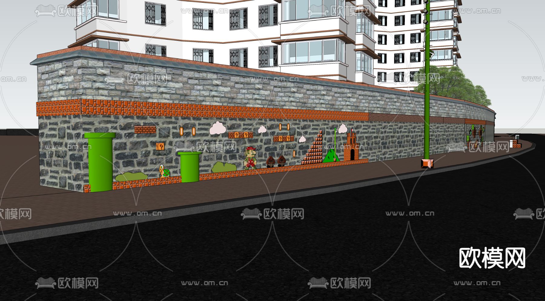 马里奥景墙 景观打卡墙su模型