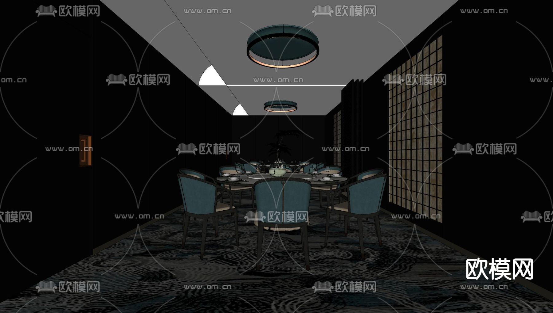 新中式 酒店包房 包厢su模型下载（渲染图2）