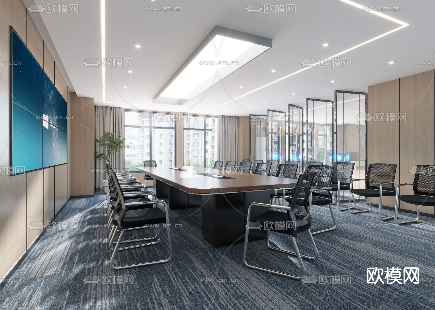 现代会议室su模型下载（渲染图1）