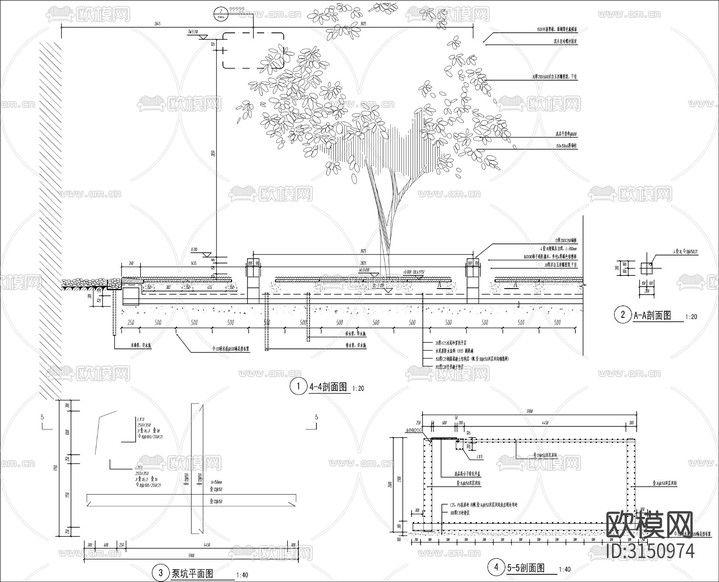 小區(qū)入口鏡面水景cad施工圖下載(渲染圖2)