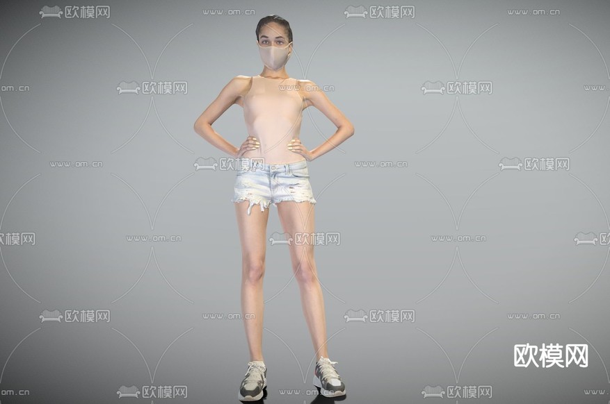 休闲美女 站姿女士 美女模特3d模型下载(渲染图3)