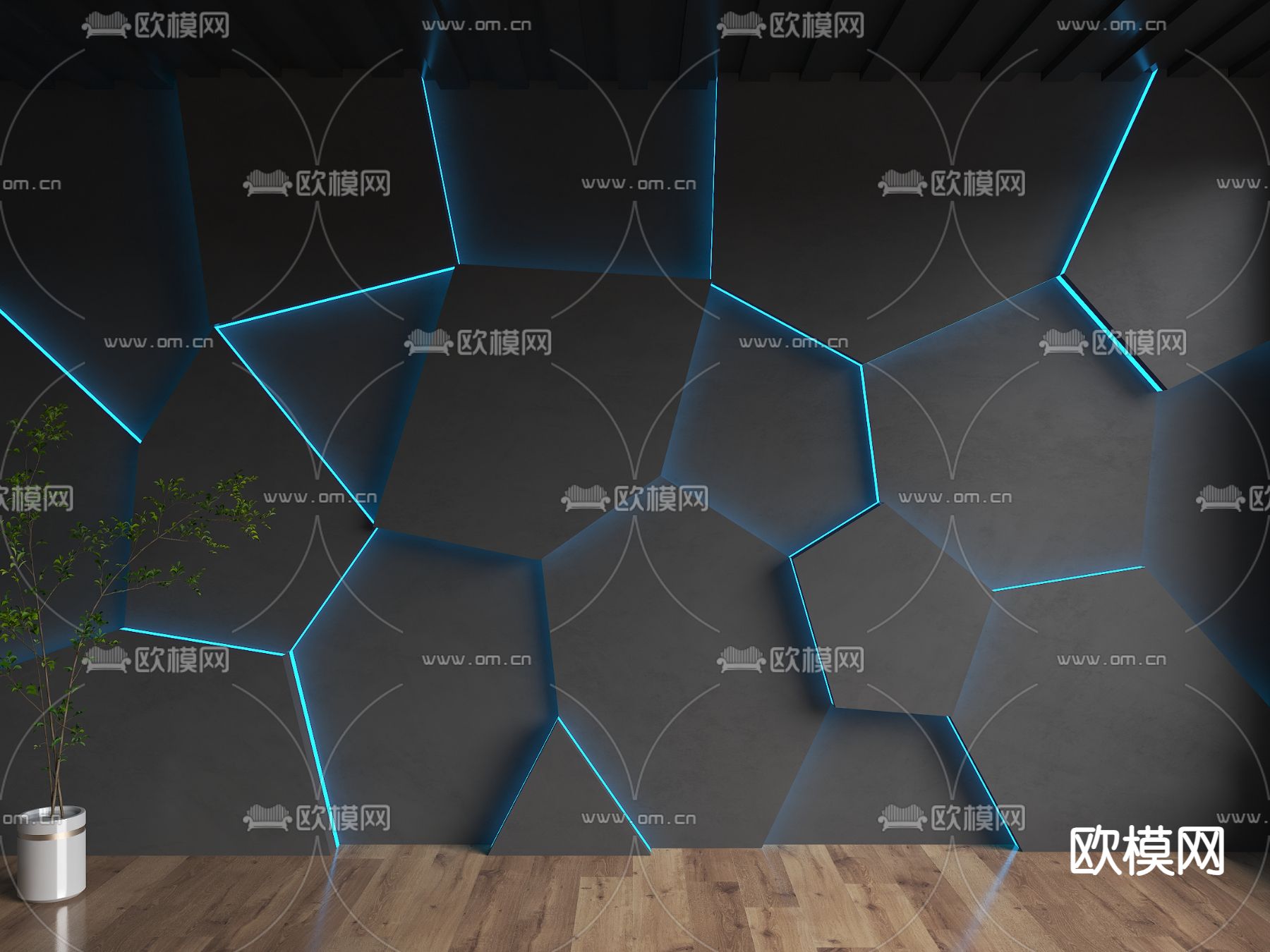 现代异形背景墙su模型下载（渲染图2）