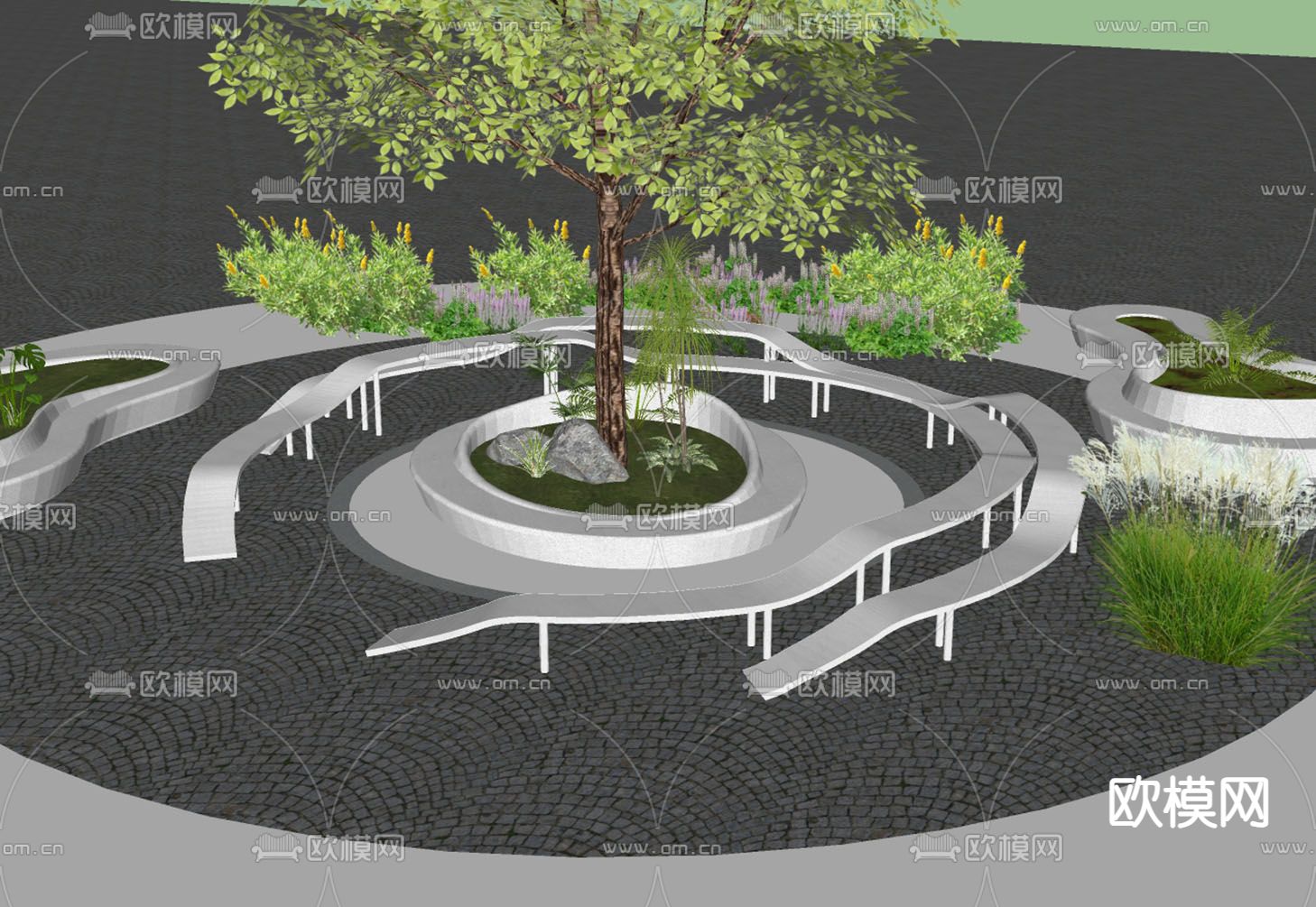 广场景观 异形座凳su模型下载（渲染图1）