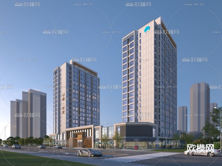 高层住宅外观 沿街商业3d模型下载