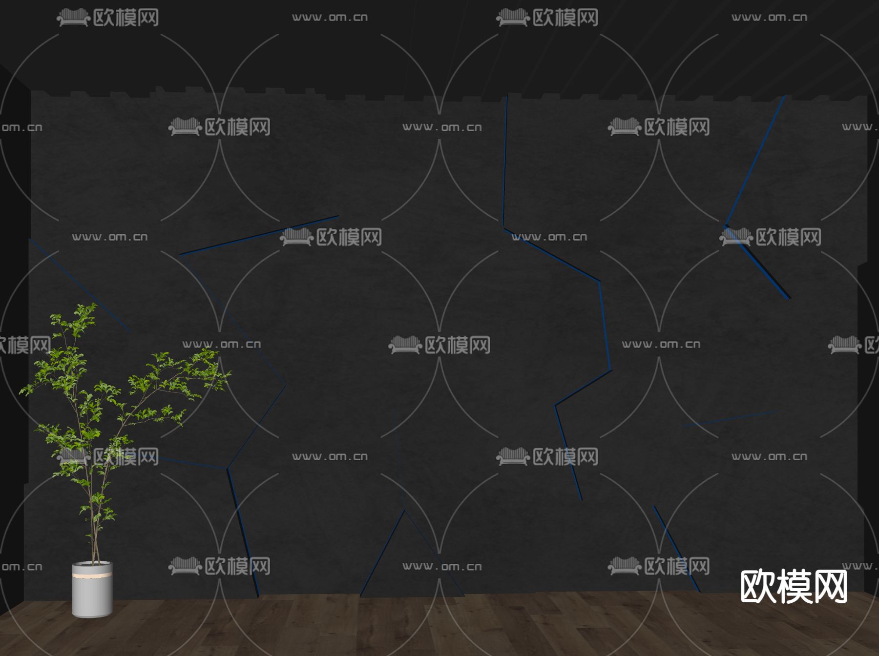 现代异形背景墙su模型下载（渲染图1）