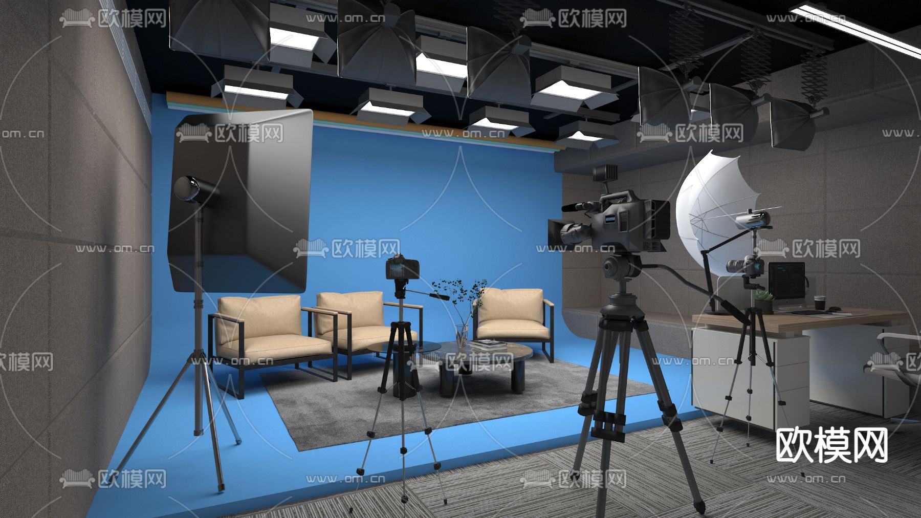 现代直播室 直播间3d模型下载