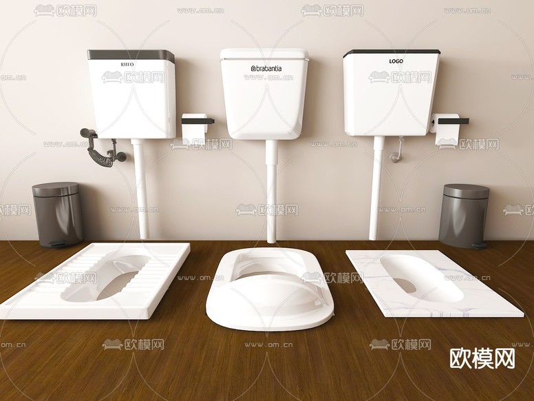 现代蹲便器组合3d模型下载