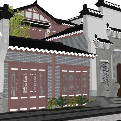  古建筑 古街道古庙su模型 