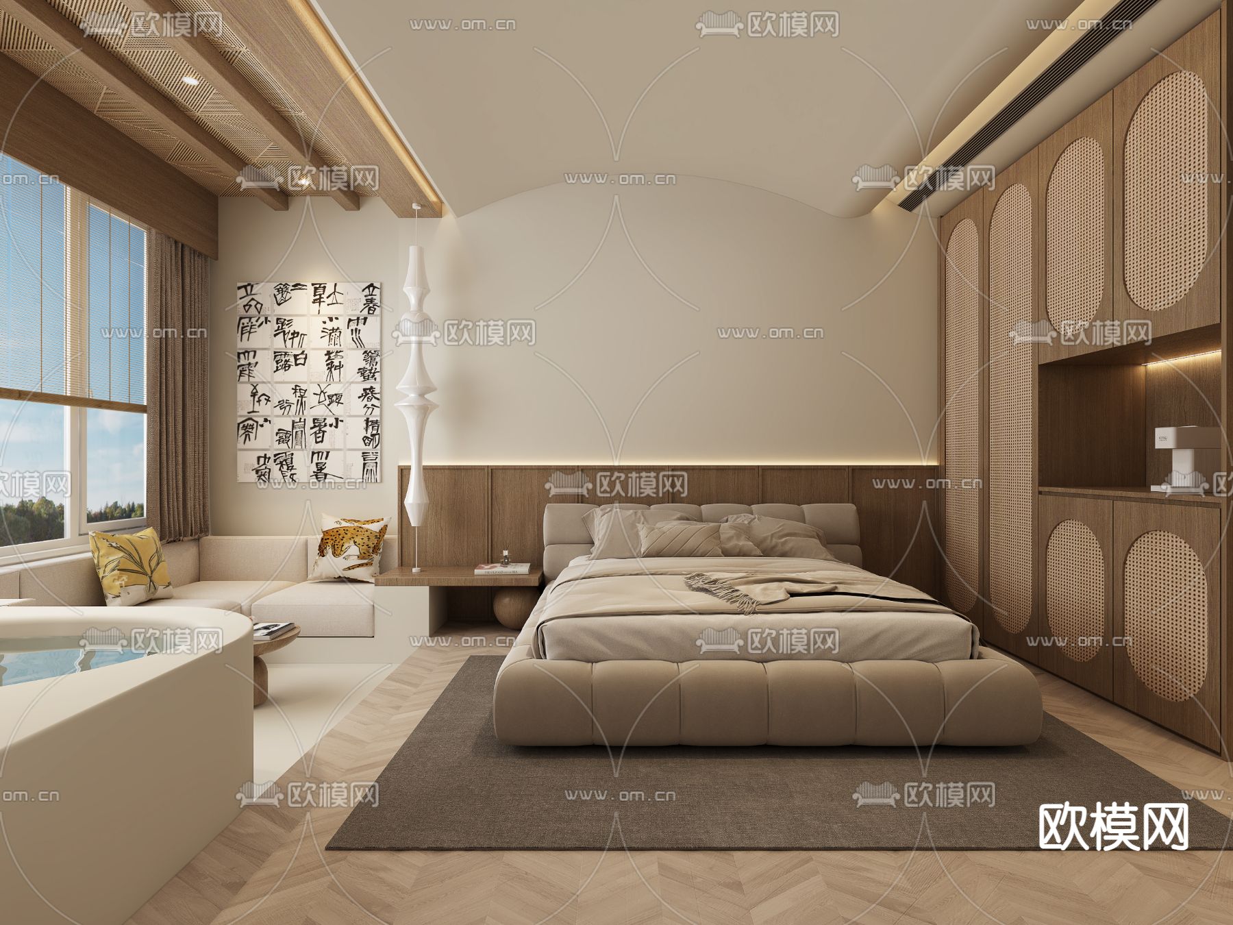 侘寂风民宿 卧室3d模型下载（渲染图2）