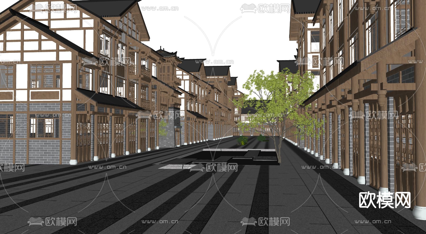 古建筑 古街道古庙su模型下载（渲染图3）