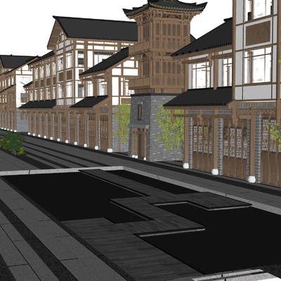  古建筑 古街道古庙su模型 