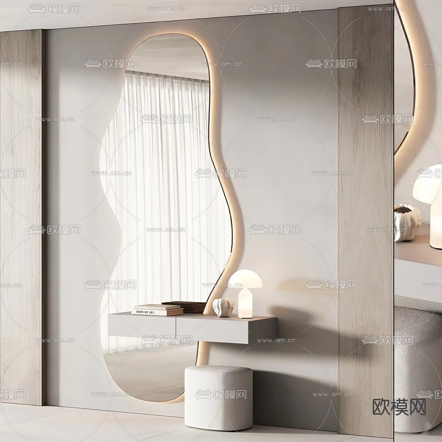 精美弧形镜子3d模型下载（渲染图1）