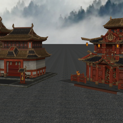  古建筑 古街道古庙su模型 