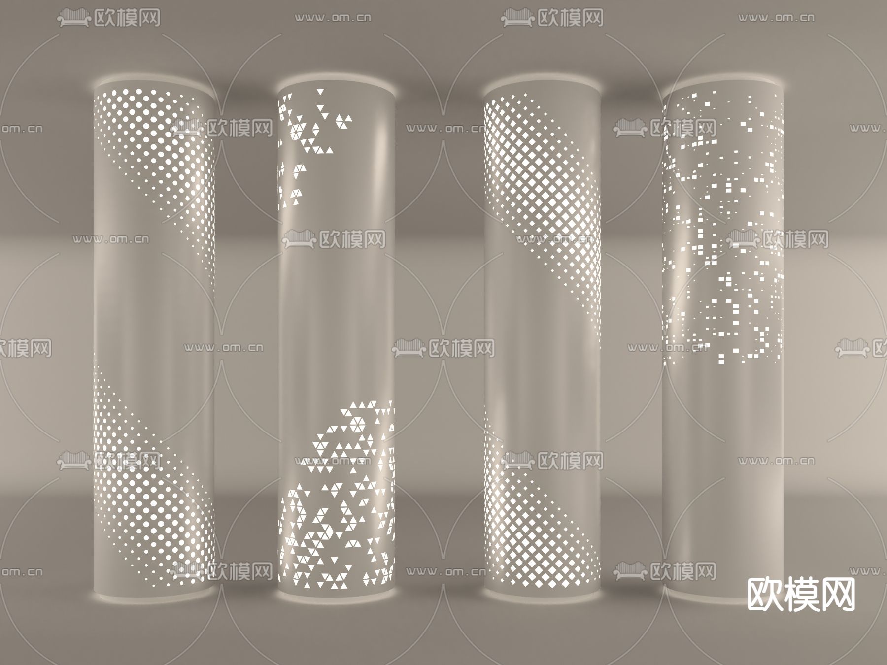 现代装饰柱 镂空灯柱 穿孔柱子su模型下载（渲染图2）