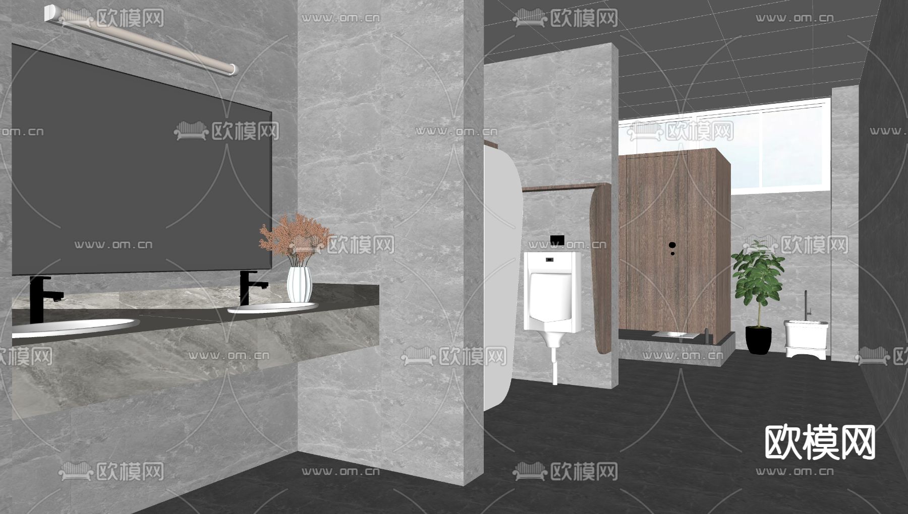 公共卫生间su模型下载（渲染图1）