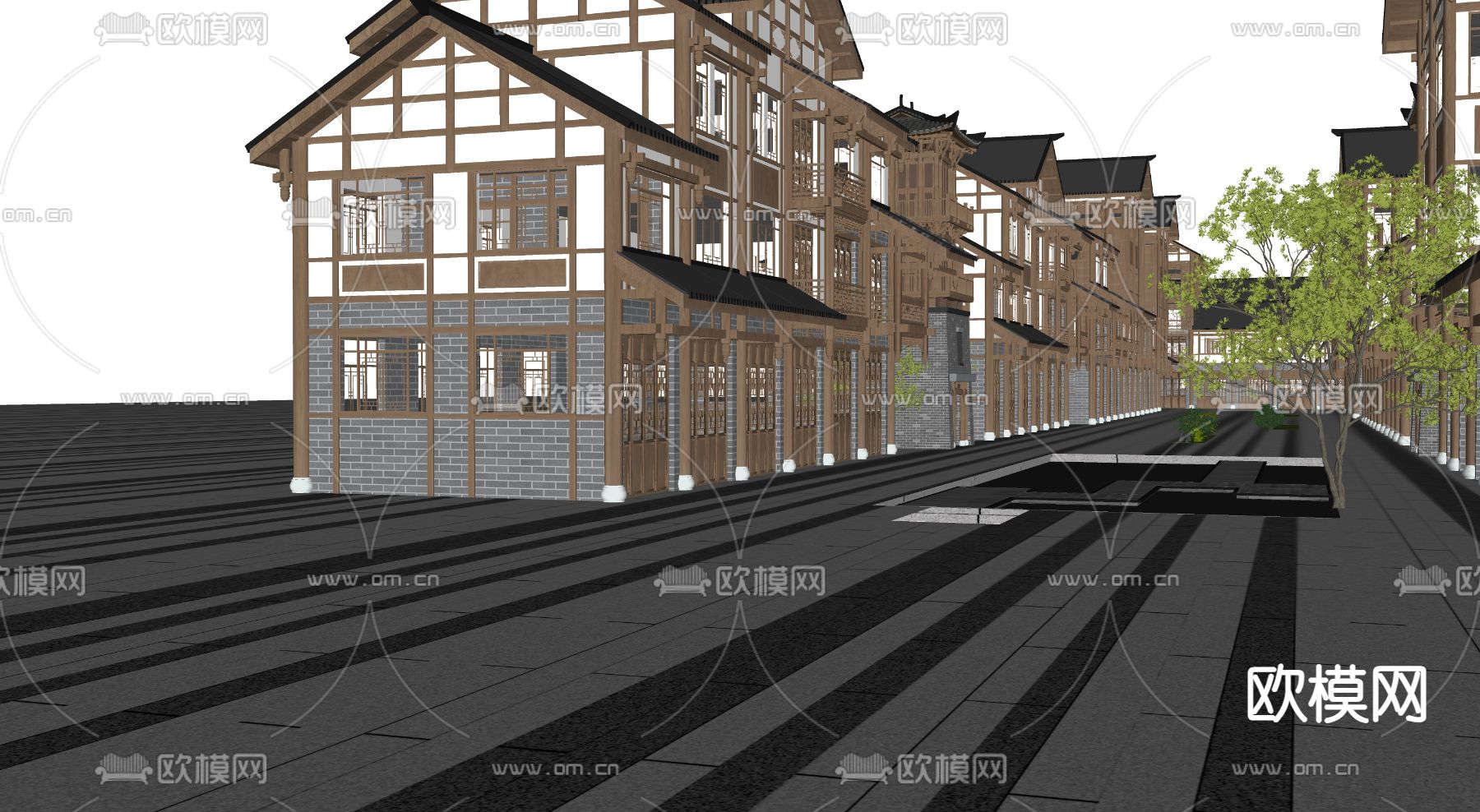 古建筑 古街道古庙su模型下载（渲染图4）